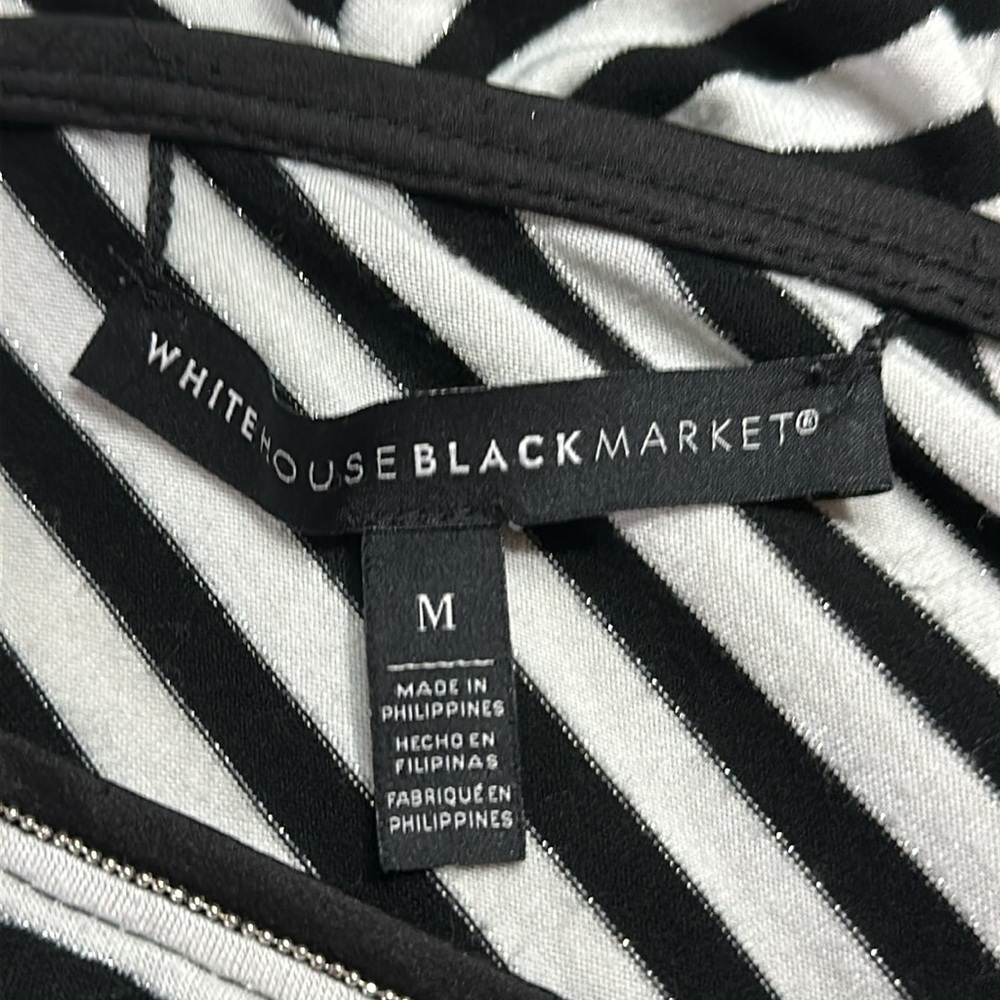 WHBM Black & White Stripe with Silver Thread Short Sleeve T-shirt Size Medium - Picture 4 of 6